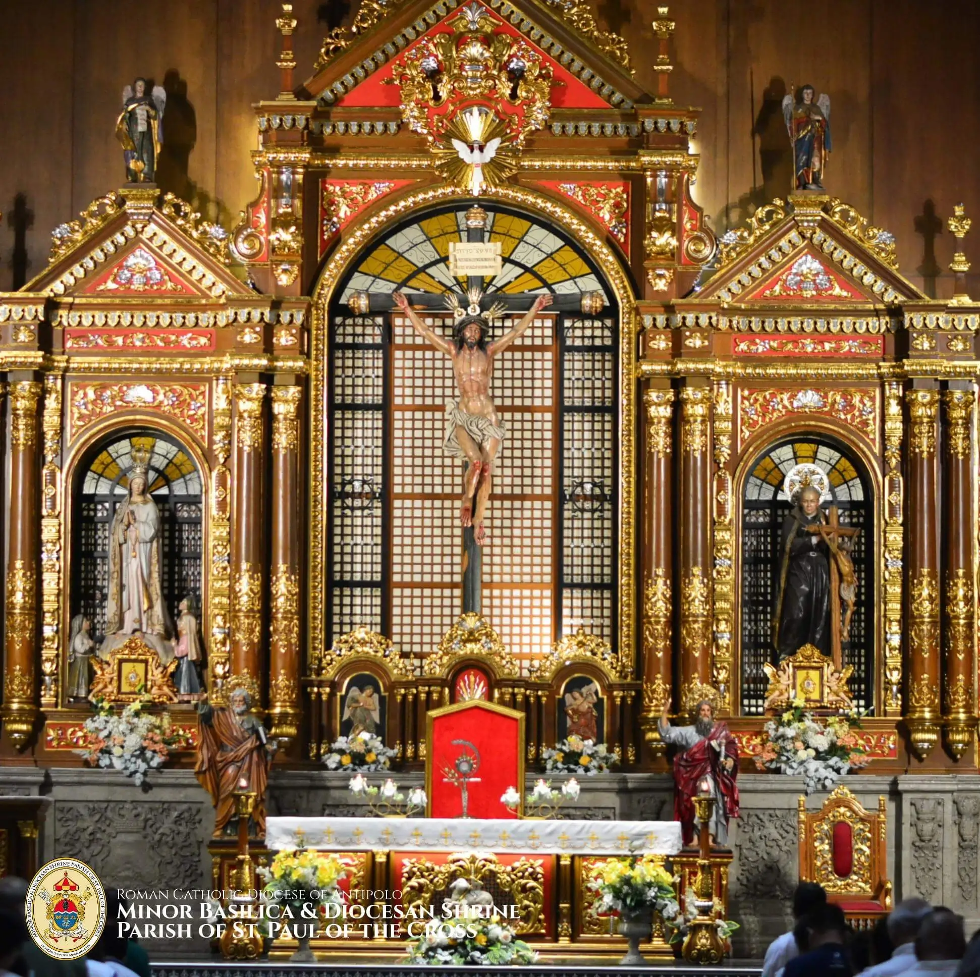 Close-up of the church's stained glass windows